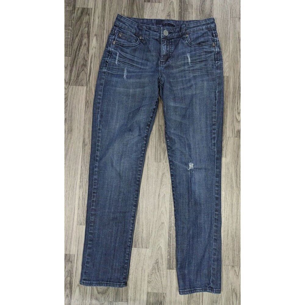 Kut From The Kloth Womens Size 4 Distressed Embroidered Pockets Denim Blue Jeans